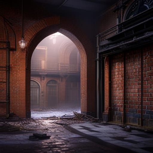 an abandoned brick building with a crystiline blurry background at ...