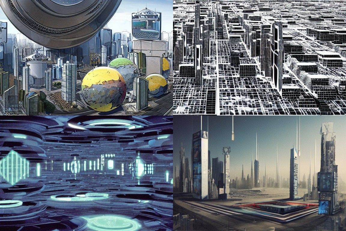 Sci-fi city in the style of Arte Povera