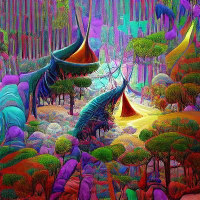 Dragon scale forest vibrant colorful Moebius Kandinsky conce...