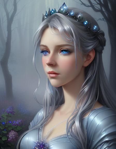 Glossy Grey Blue Eyes in Ethereal Fantasy Style