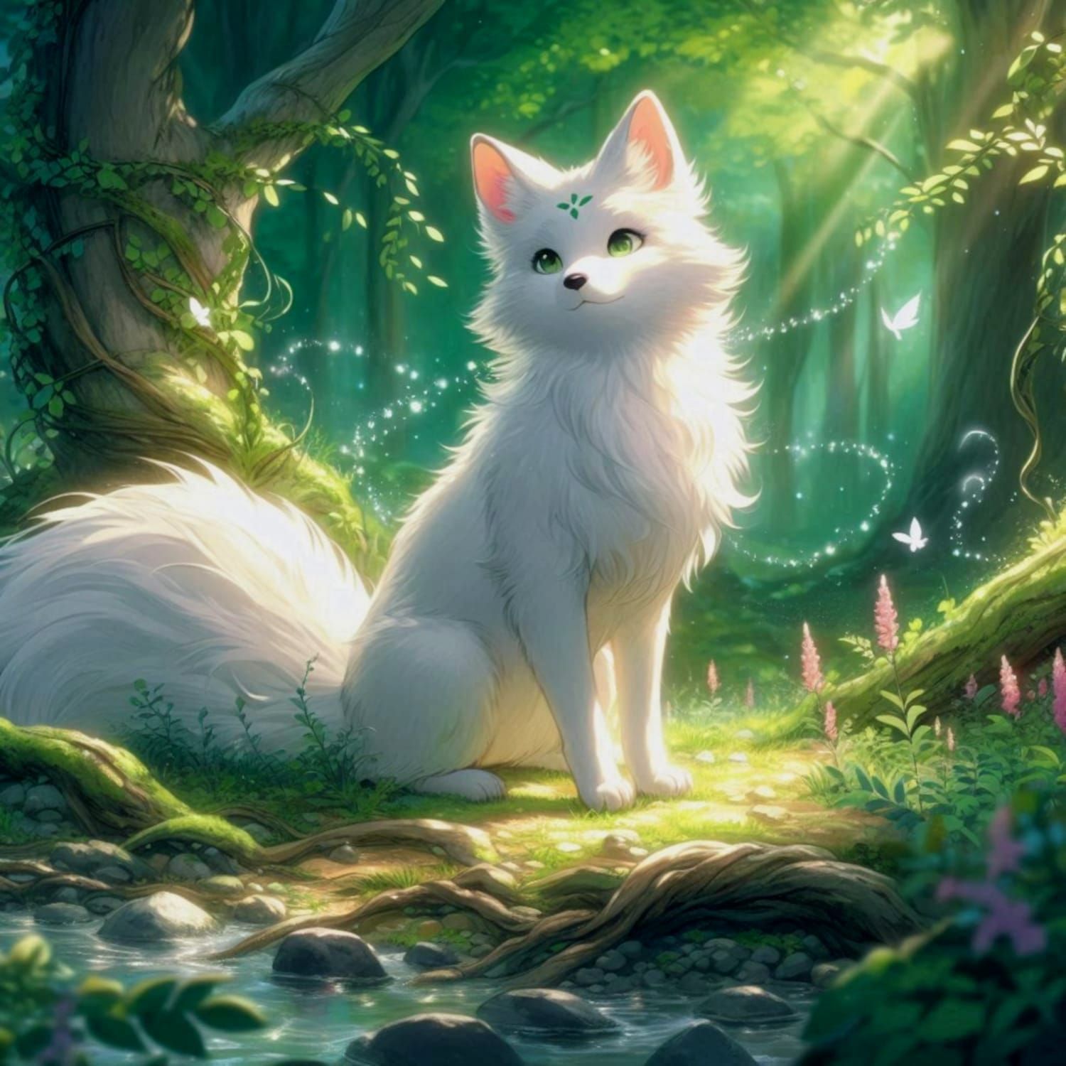 White Fox in a Magical Forest