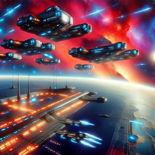 <lora:stars:1.0> Spaceport docks where starships are fueled by the colorful gases of a nebula