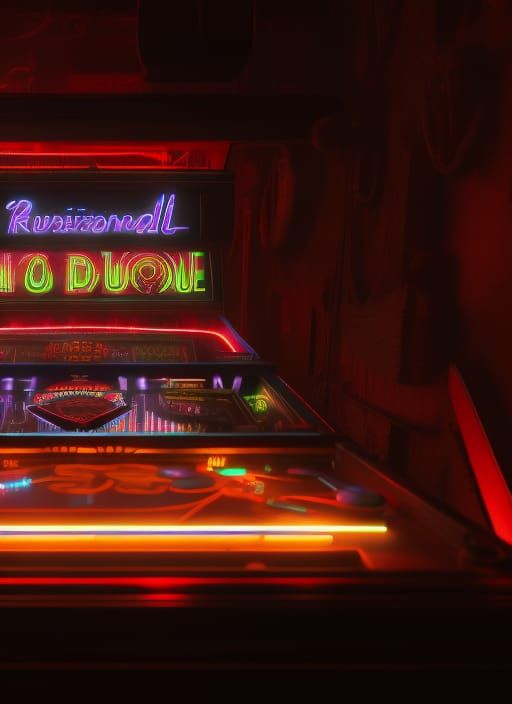 Retro Vintage Pinball Machine With Neon Lights In A Dark Seedy Dive Bar pin-on-divebar