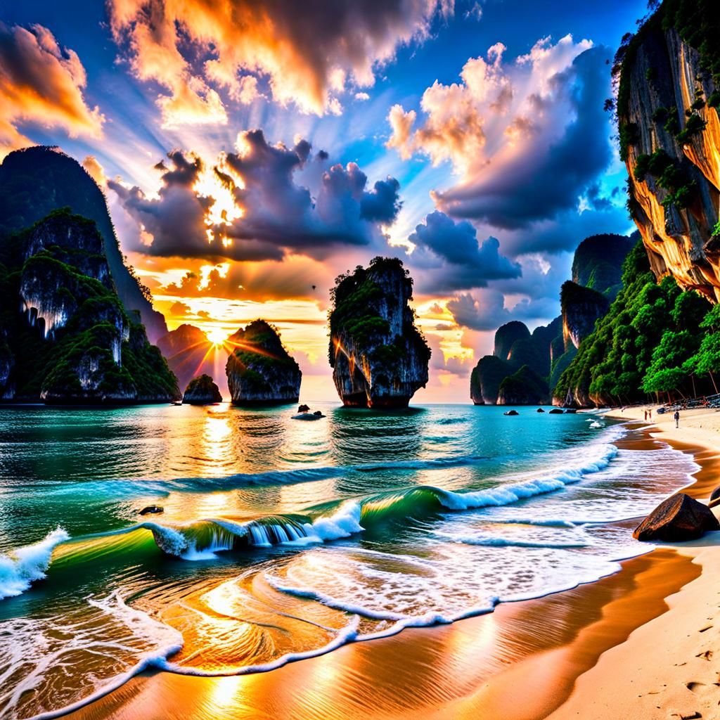 Relaxing on beach at phi phi islands :: A distant dolphin ju...