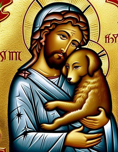 Jesus with Puppy - Icon - AI Generated Artwork - NightCafe Creator