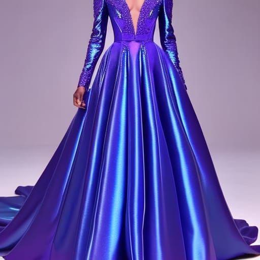 Metallic purple met gala dress with holographic blue accents - AI ...