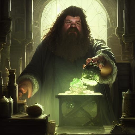 Hagrid potion crafting,
a masterpiece, 8k resolution, dark f...