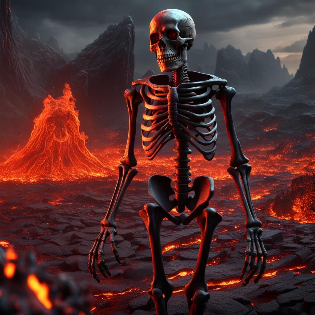 Lava turning people into skeletons ultra realistic high defi...