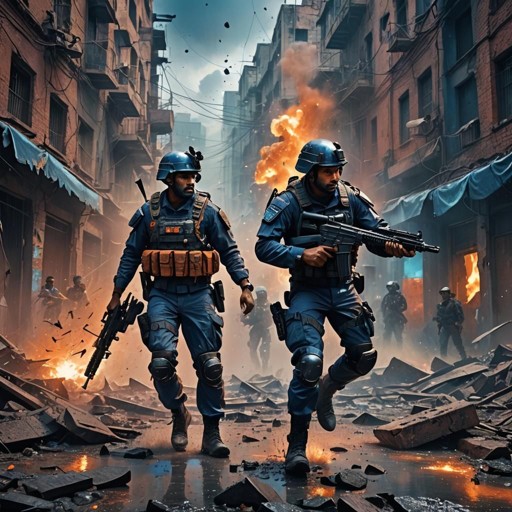  Indian man in army  with gun and Swat armourkilling guys