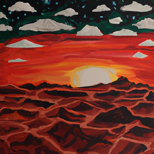 Sunset on Mars, oil painting by bob ross