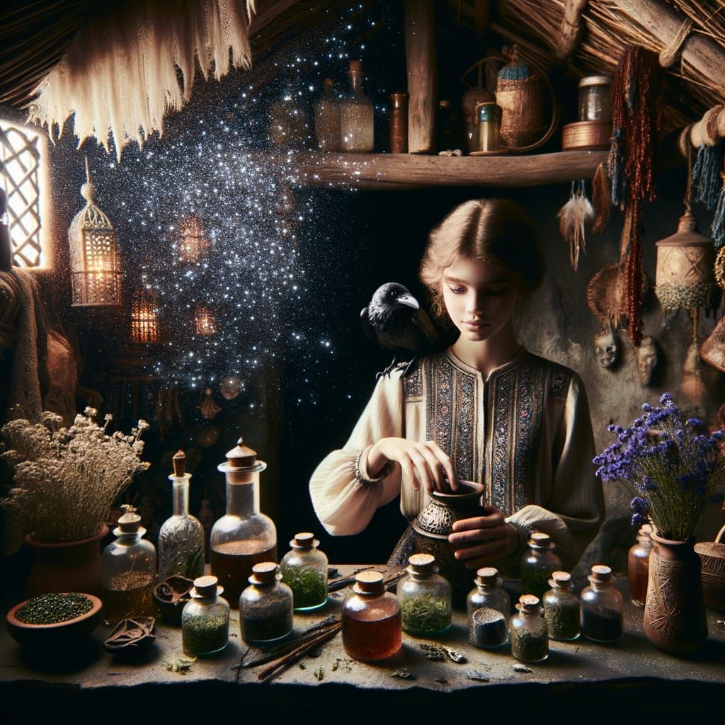 Mystical Witch brewing a healing potion