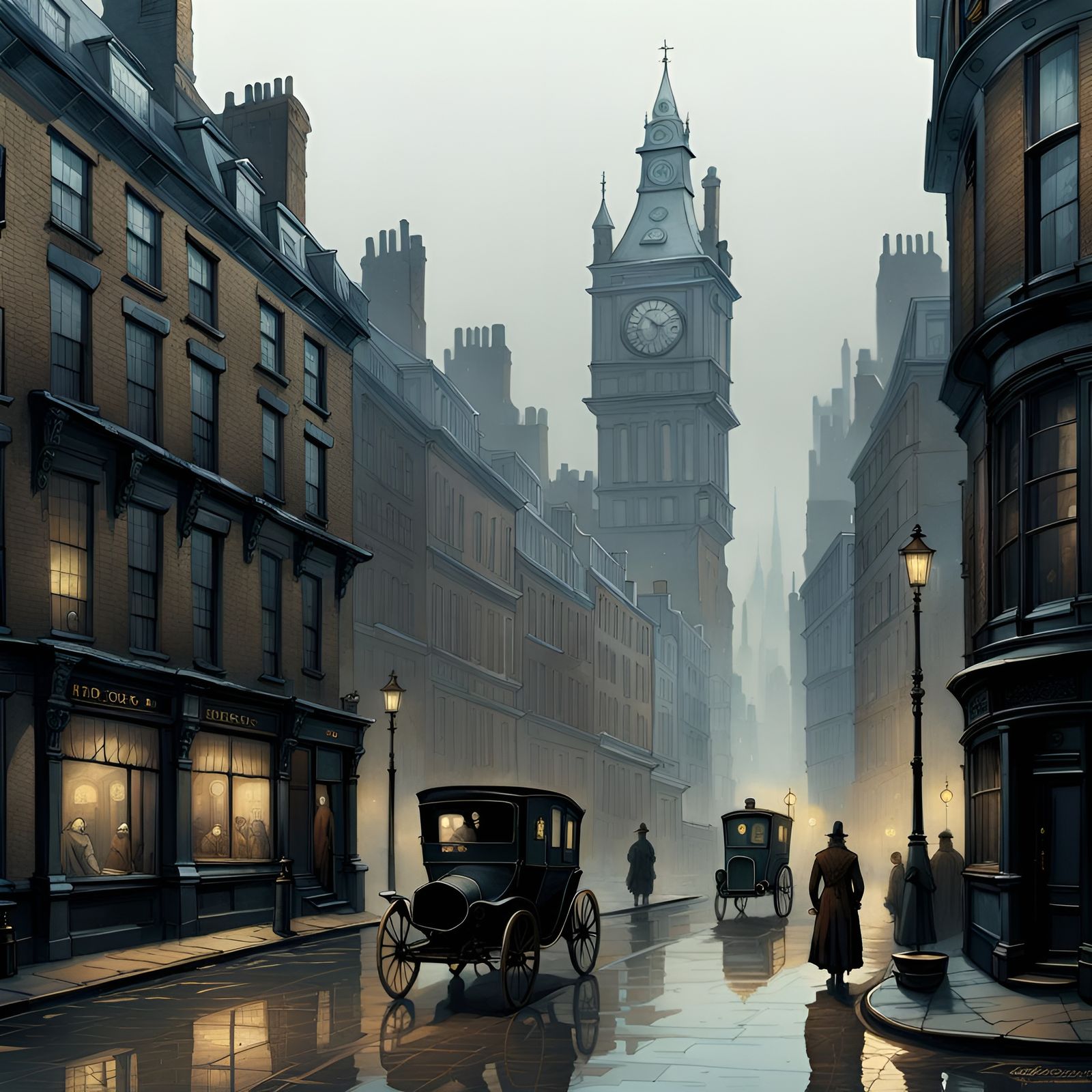 1880s misty London street 8k resolution concept art Gustave Doré ...