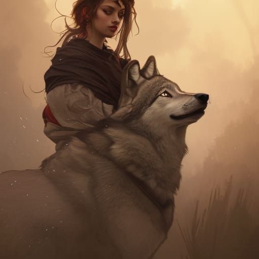 Woman with Wolf Ears Portrait, Hyperdetailed Art