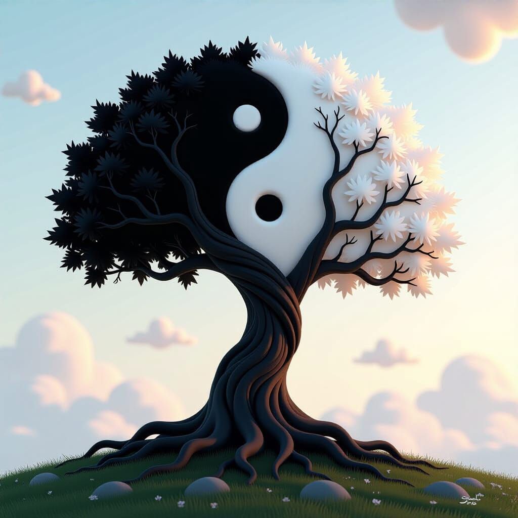 Yin Yang Tree in 3D Pixar Style