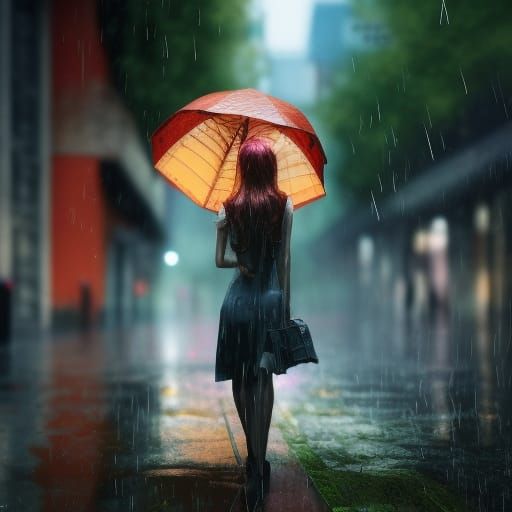 A close up of a stunning girl in the rain, hyperreal, splash art ...