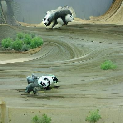 A Giant Panda Racing a Grey Wolf