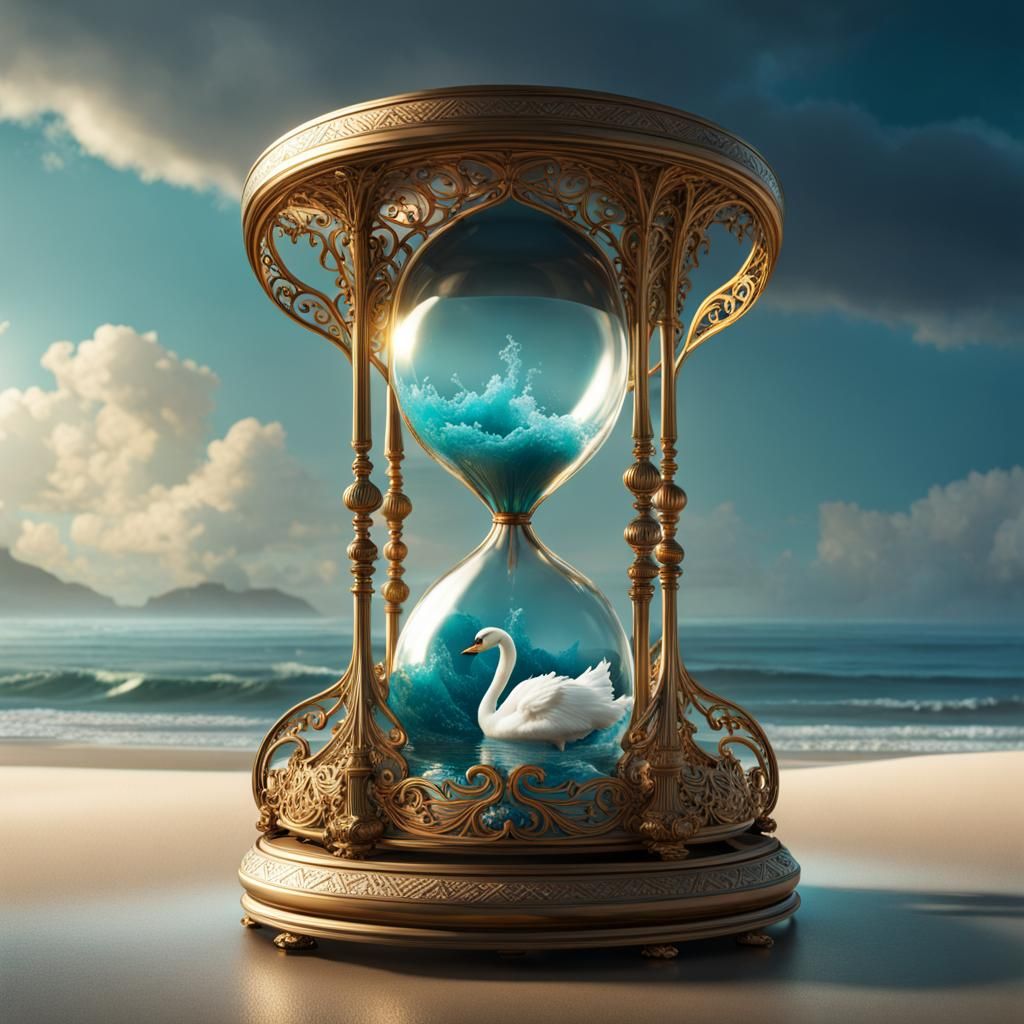 Swan in Hourglass: Detailed Digital Art
