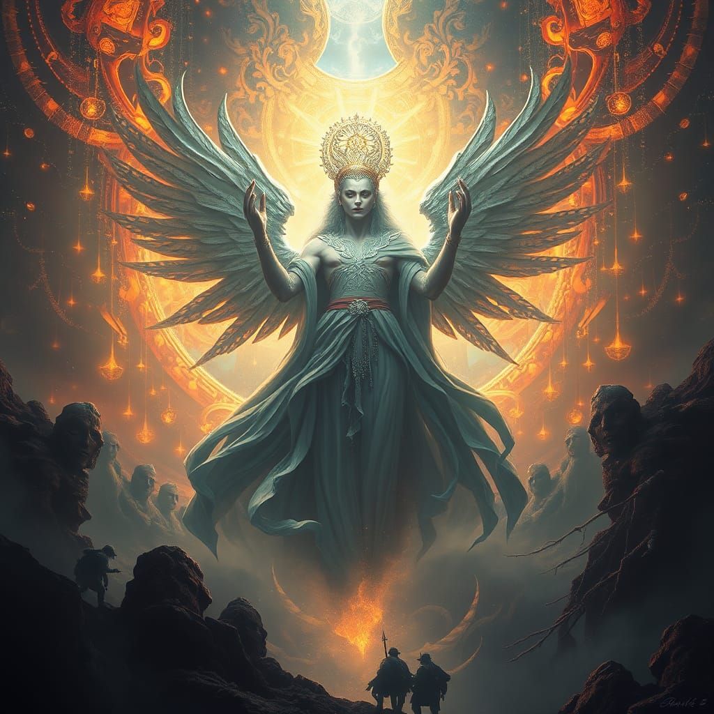 Divine Being in Mortal Realm: Surreal Matte Painting