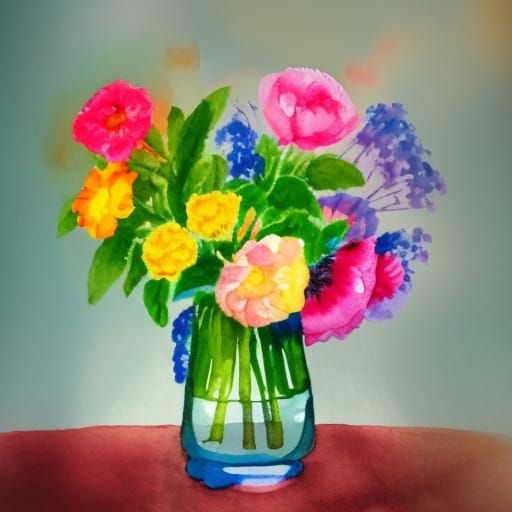 Flowers In Vase Watercolor Painting - Ai Generated Artwork - Nightcafe 