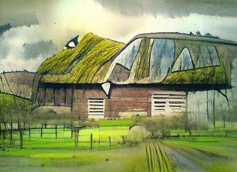 Barn with Mossy Roof - AI Generated Artwork - NightCafe Creator