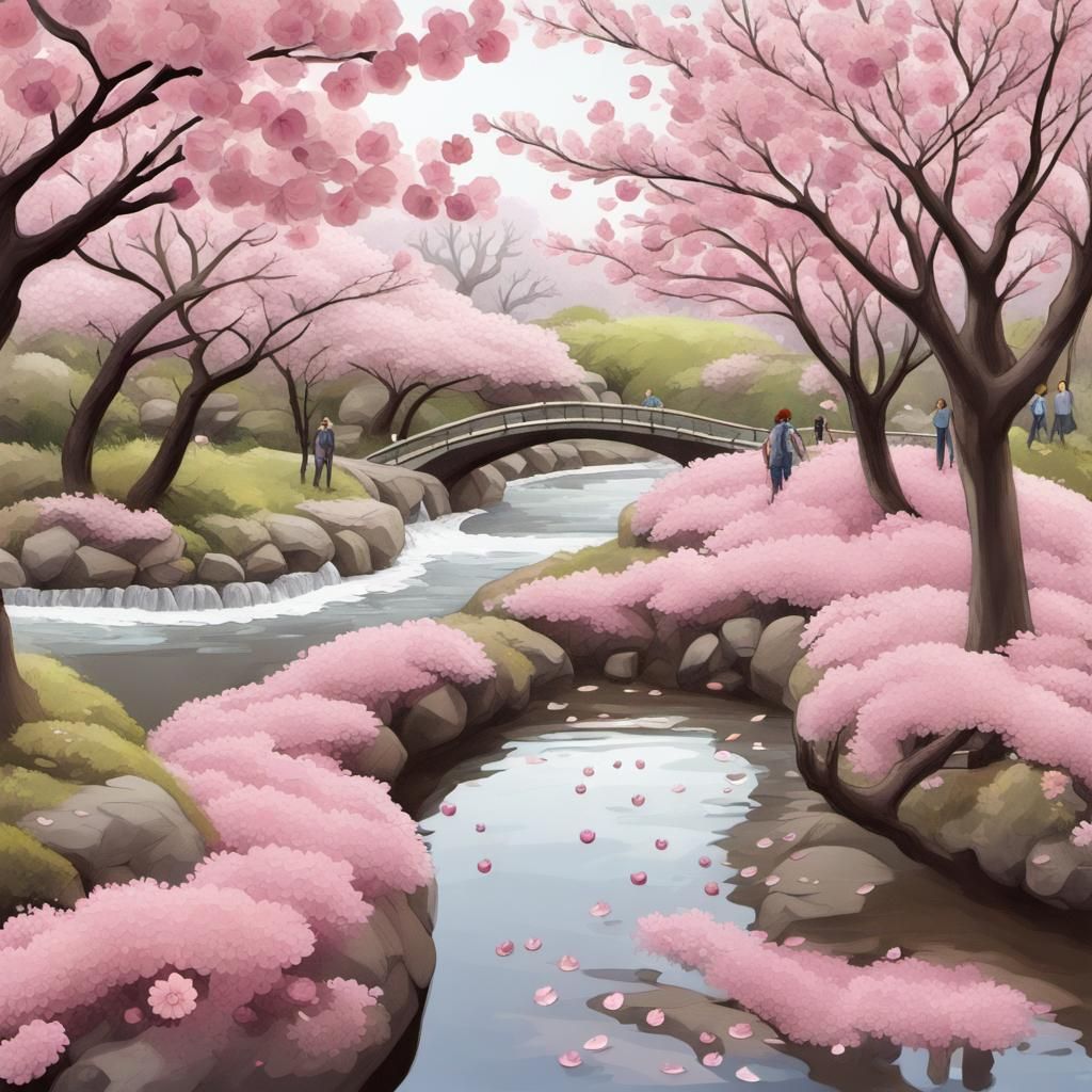 Cherry blossom canal I - AI Generated Artwork - NightCafe Creator