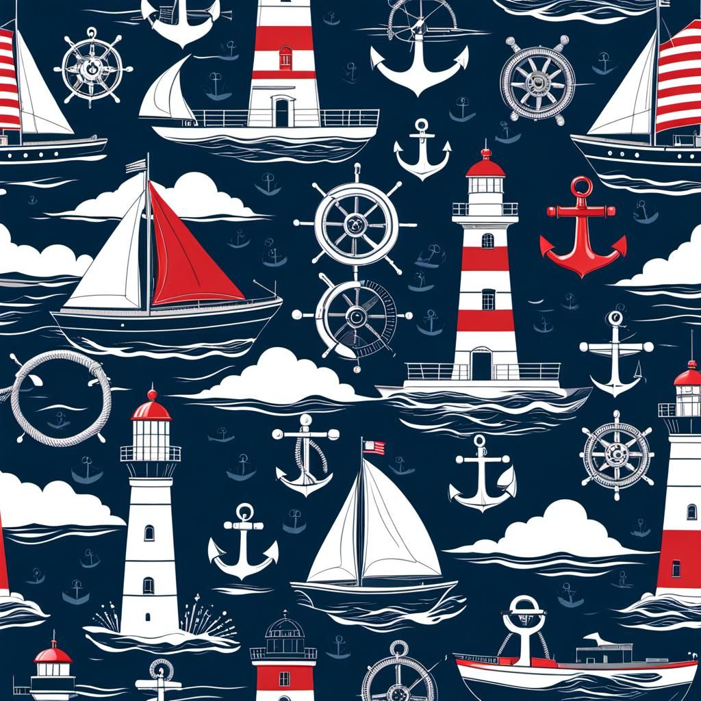  Nautical lighthouse, anchor, sailor. Boat.