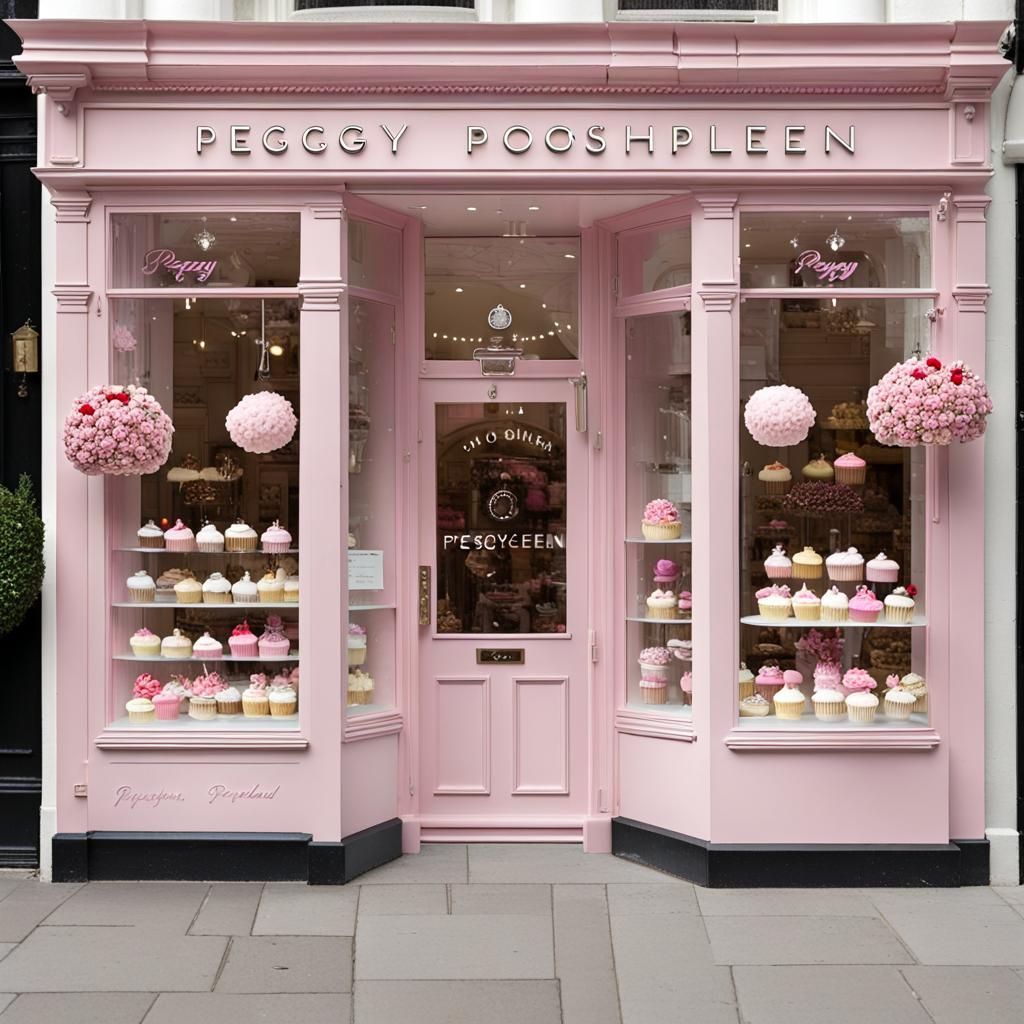 The entrance door and facade of Peggy Porschen in London, wi...