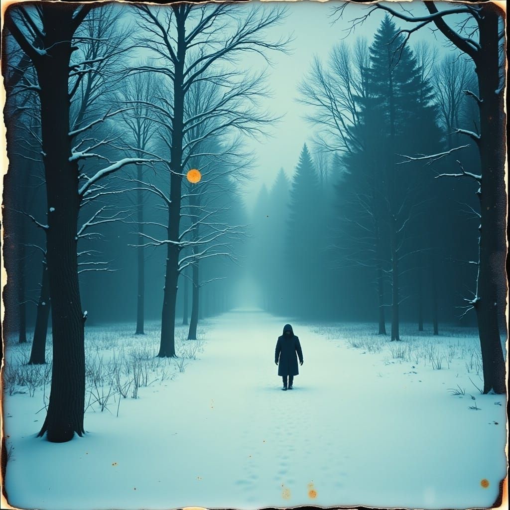Frosted Forest Silence in Haunting Double Exposure