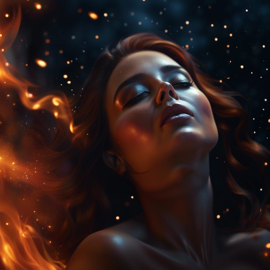Fiery woman among the stars