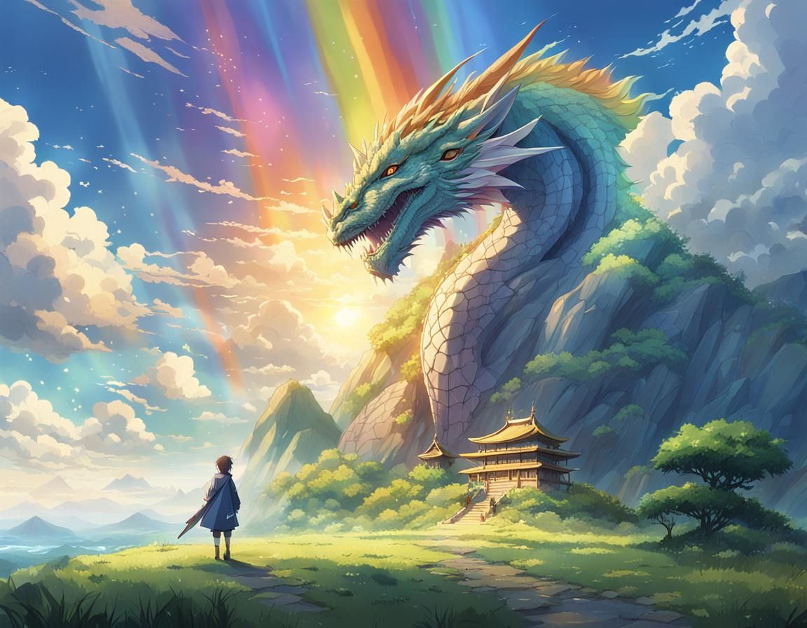 Rainbow, magic, dragon, knight, legendary, Japanese, anime, ...