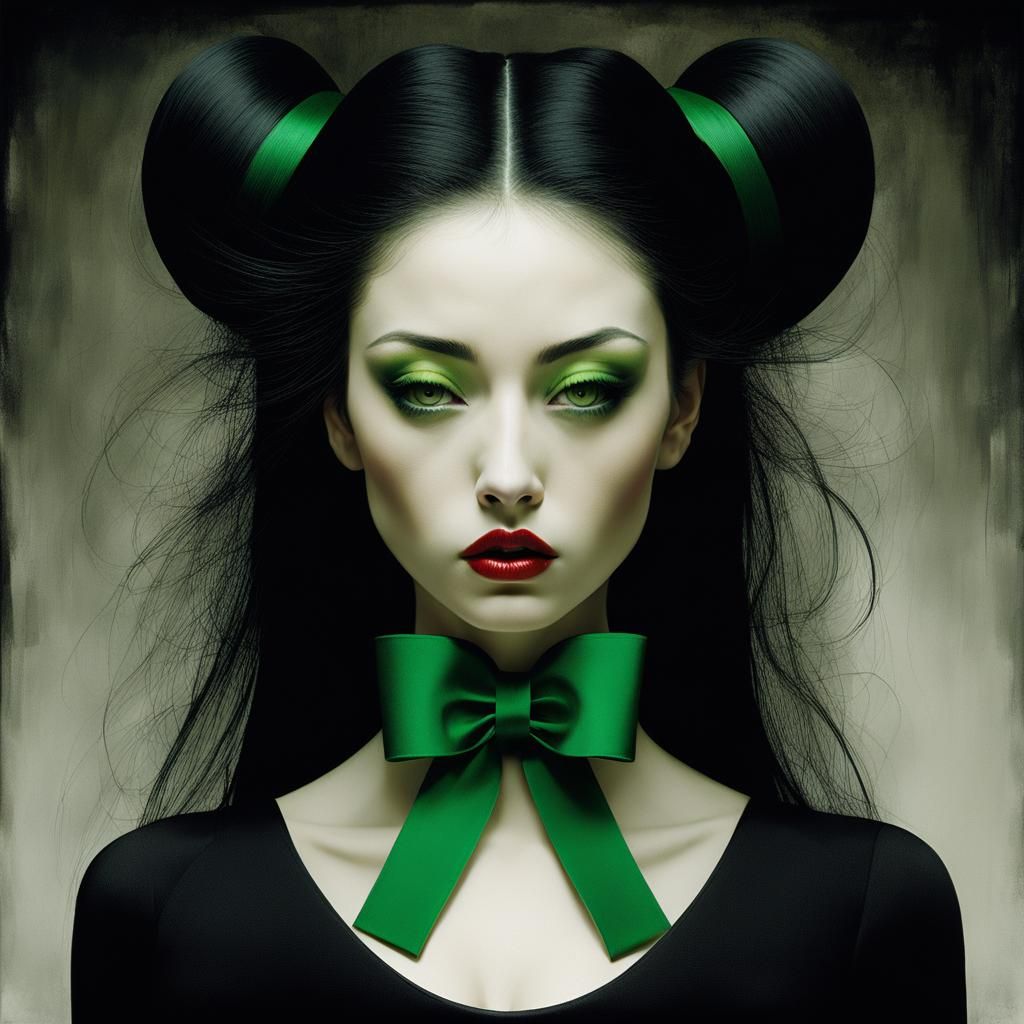 Girl with green ribbon. AI Generated Artwork NightCafe Creator