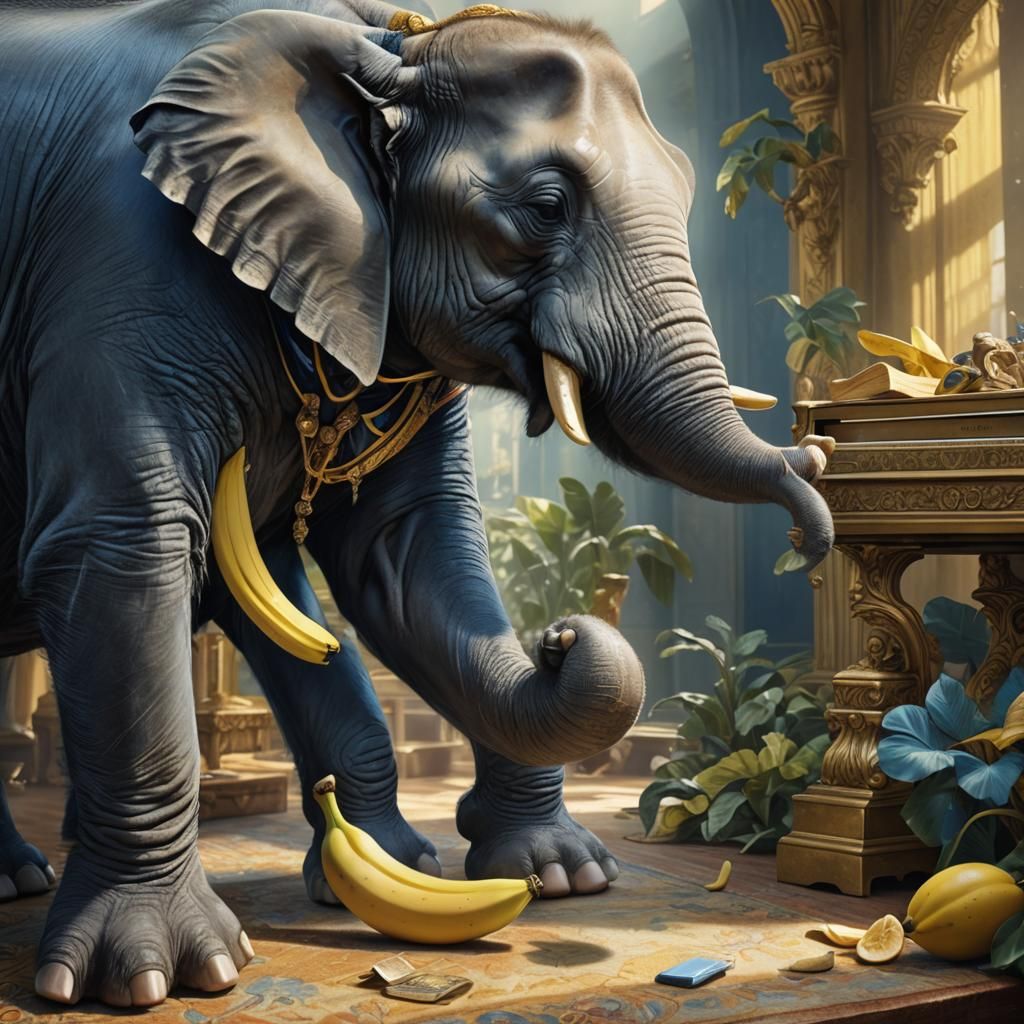 Elephant Plays Piano with Monkey: Fantasy Illustration
