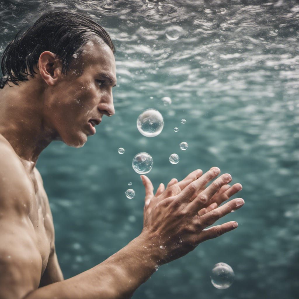 Hands crawling in the lake, from the point of view of the sw...