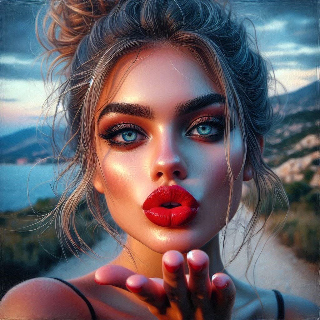 Woman's kiss goodbye