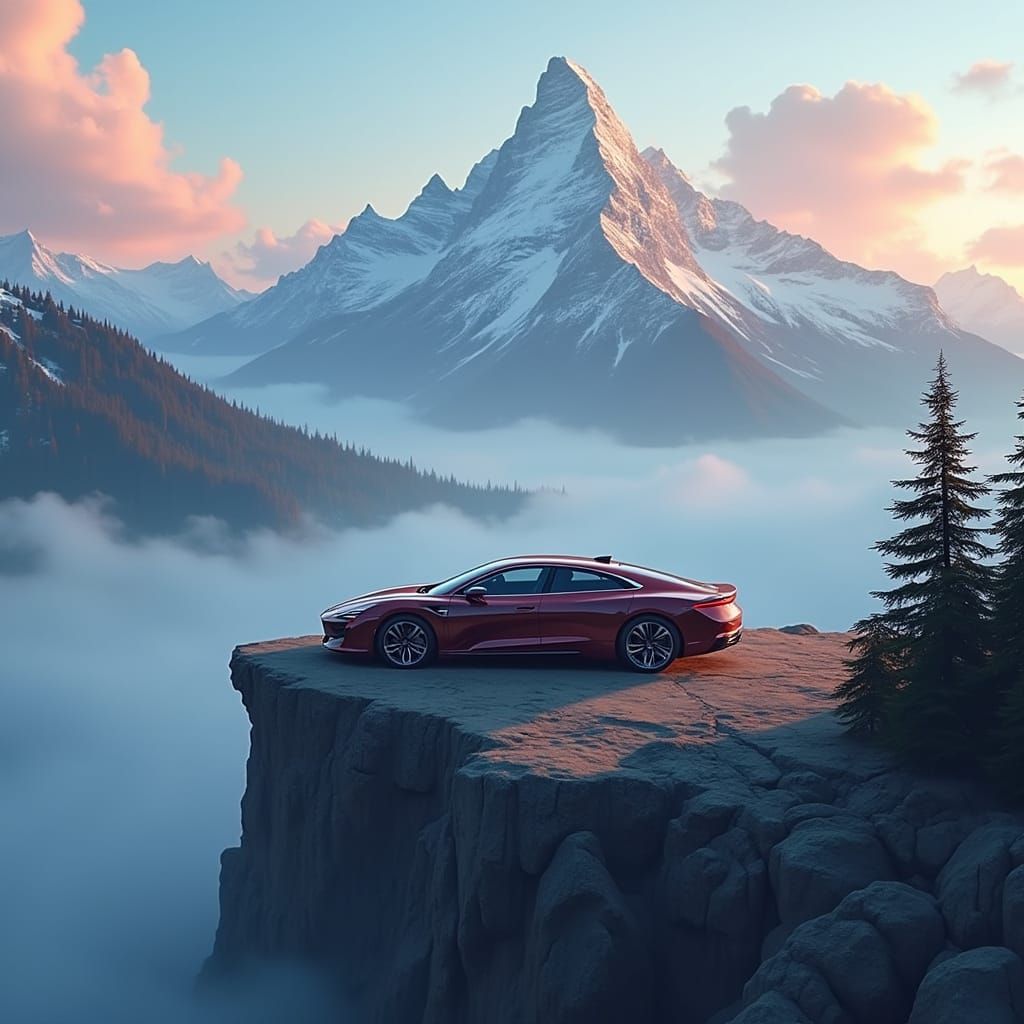 Sleek Sedan in Futuristic Cityscape