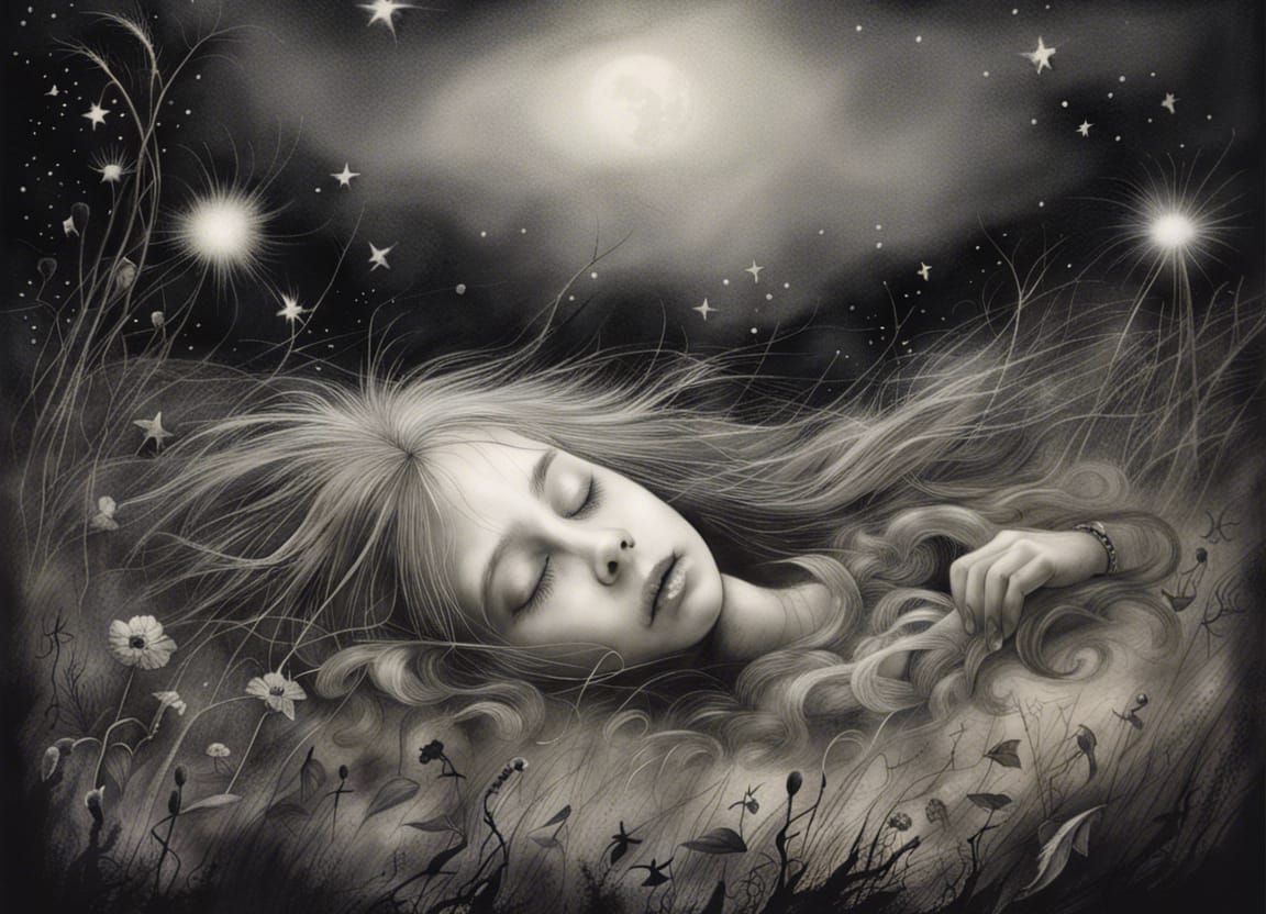 Sleeping In A Meadow Under The Stars. - AI Generated Artwork ...