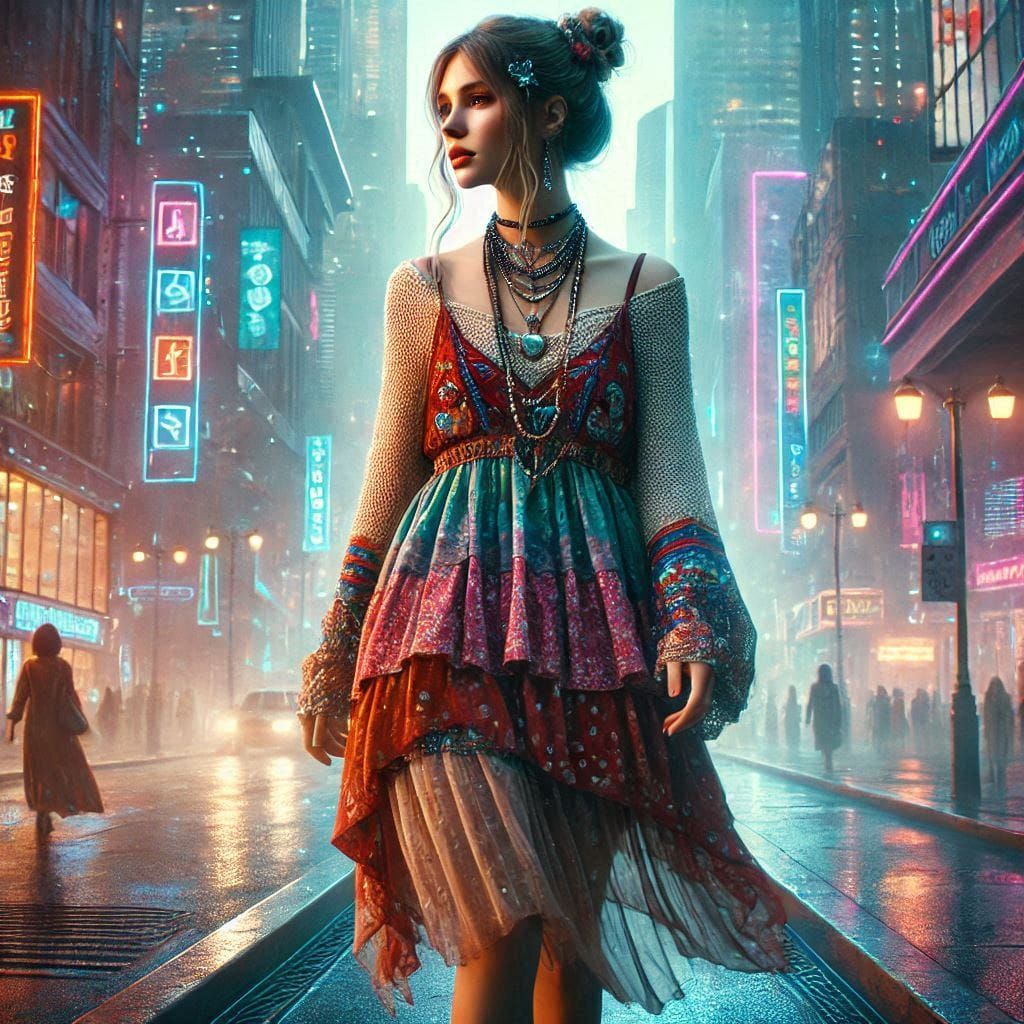 Bohemian Outfit in Cyberpunk city