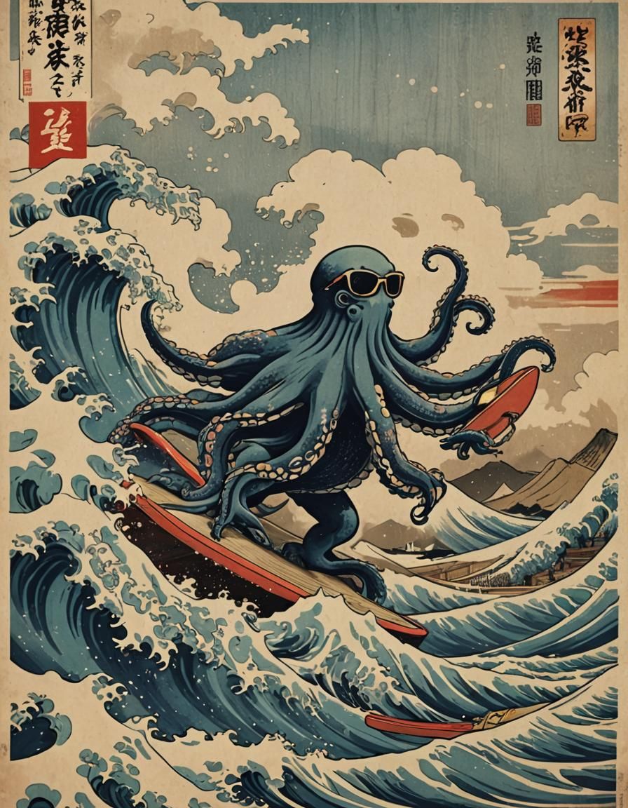 OCTOPUS SURFING - AI Generated Artwork - NightCafe Creator