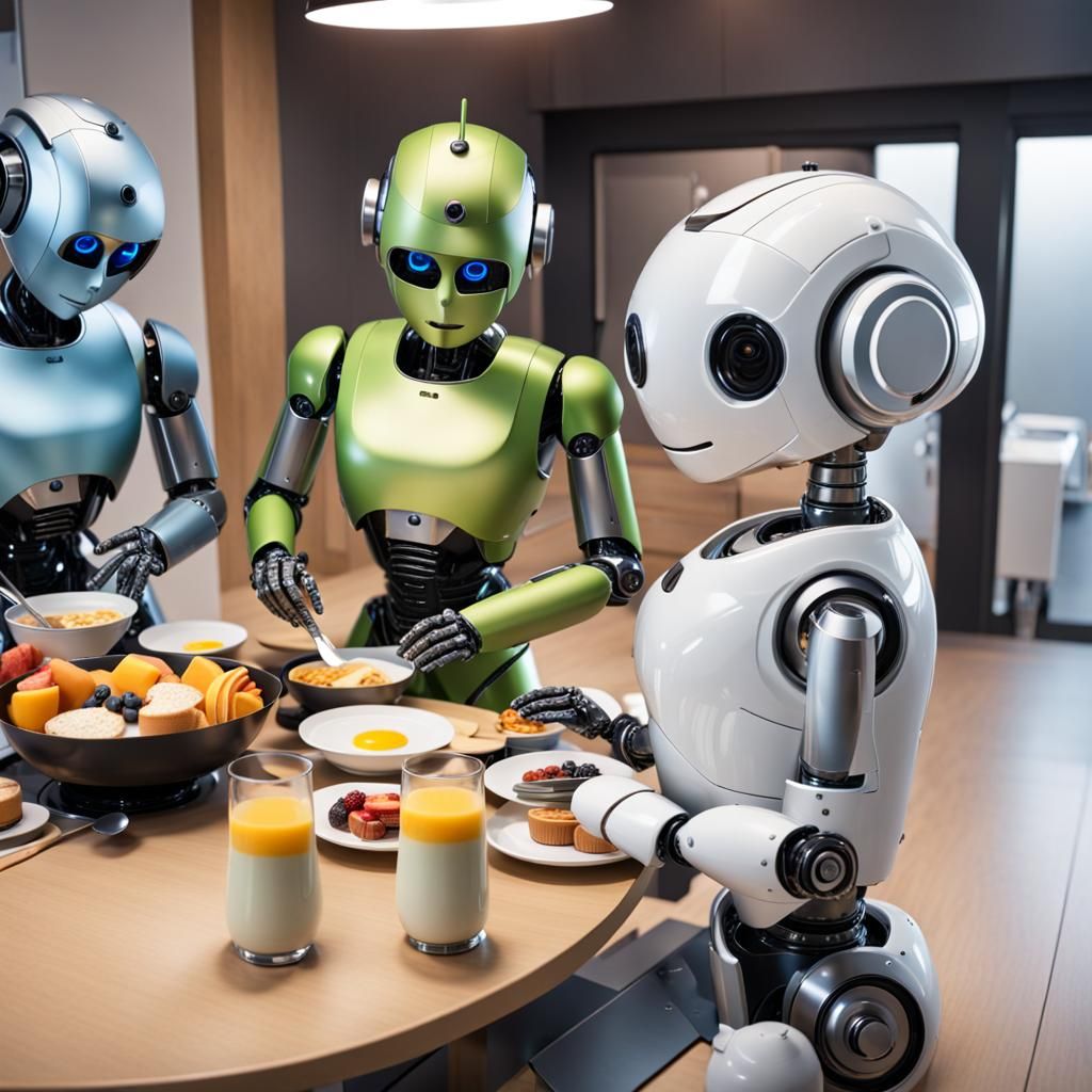 android robots
preparing a breakfast