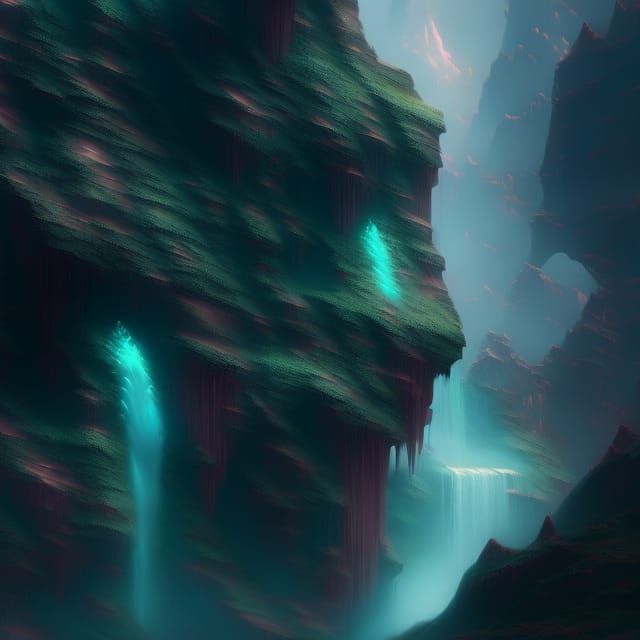 Futuristic Sci-fi mountains and waterfalls by WLOP beeple Gr...