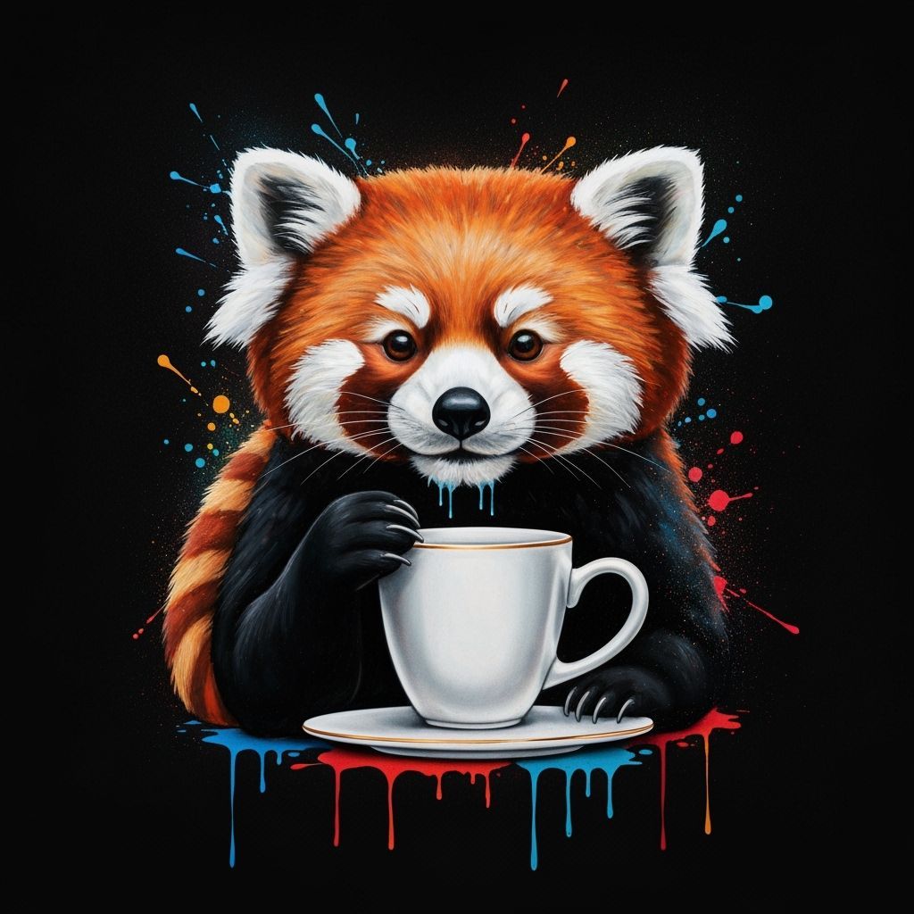 A red panda enjoying tea