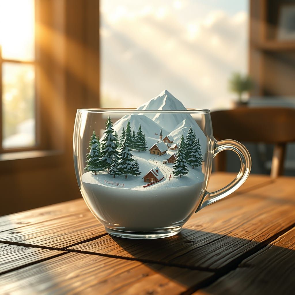 Miniature Ski Resort in Glass, Dreamy Whimsical Style