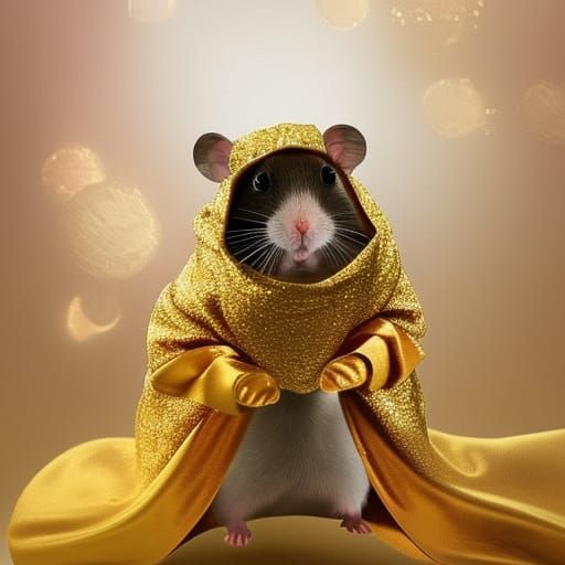 Hamster in Gold Lamé Dress: Digital Matte Painting