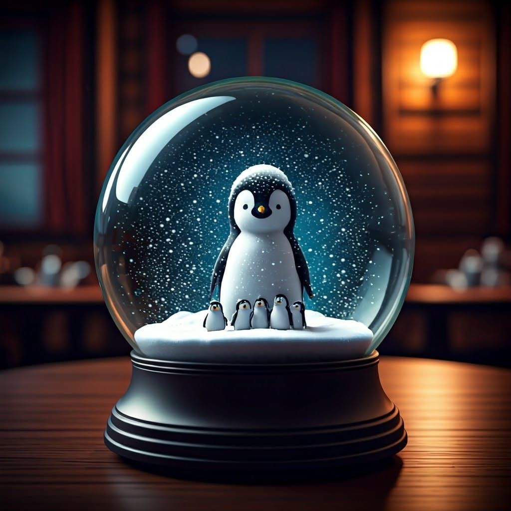 Stunning Frozen Tundra Scene with Chibi Penguins in a Glass ...