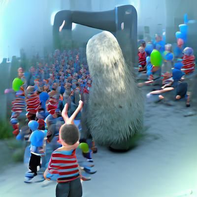 Giant number 3 shouting at kids