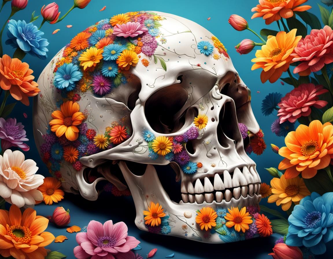 Skull covered with all the flowers in the world