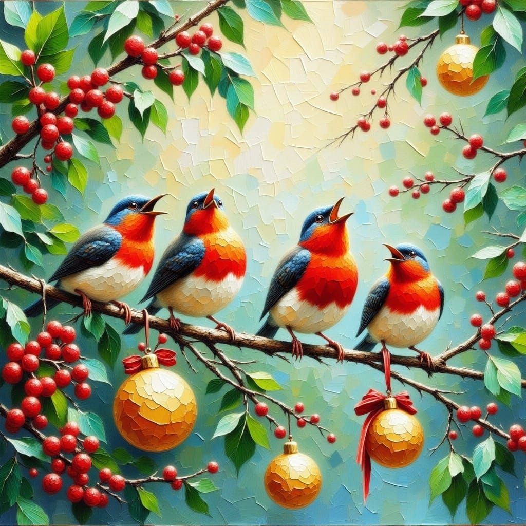 Bird song - Joyful Birds in Vibrant Impressionist Splendor