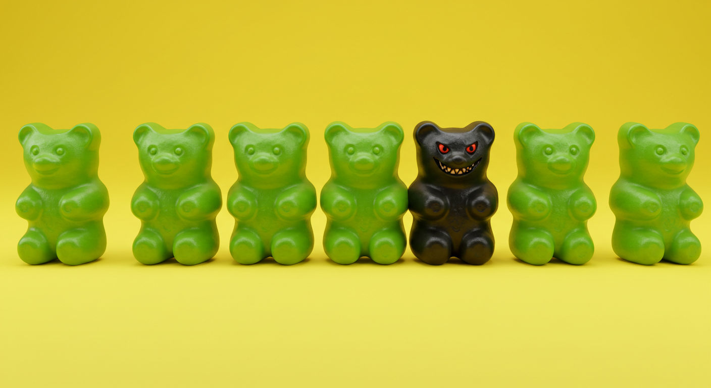 "Mommy come here... There's something wrong with this gummy bear..."