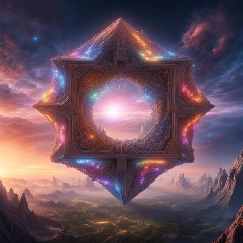 A shape with infinite sides, glowing with infinite different colors, in ...