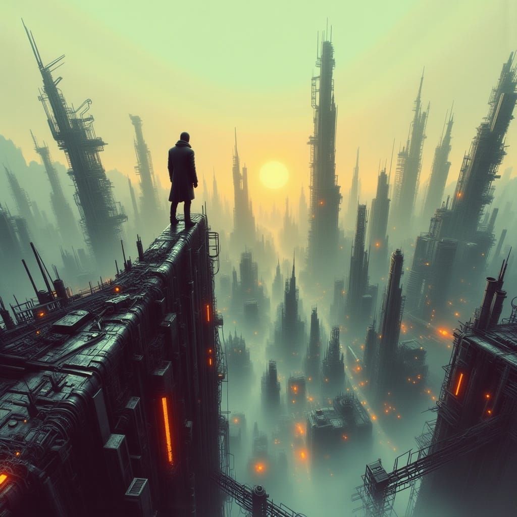  <lora:DallEE Flux:1.0> dystopian city